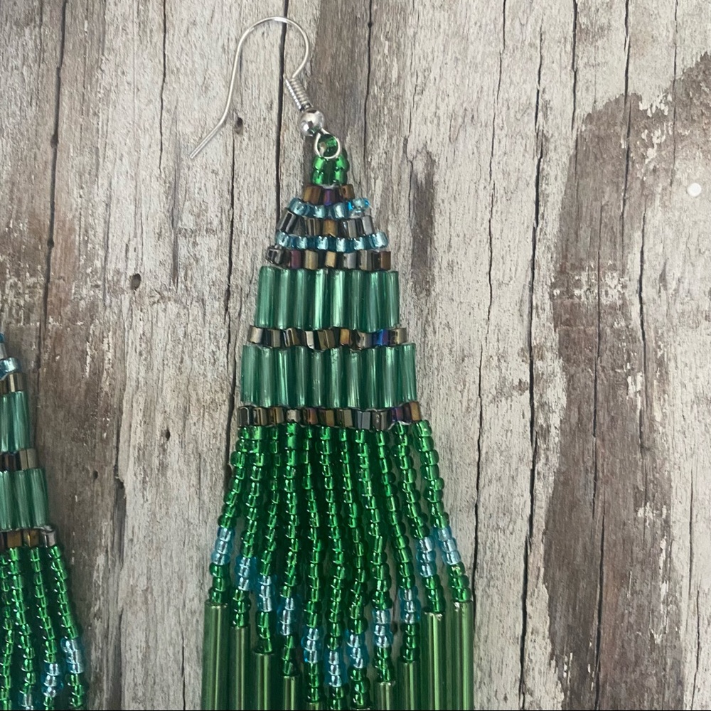 FP Seed Bead Chandelier Earrings in Emerald - Picture 6 of 6